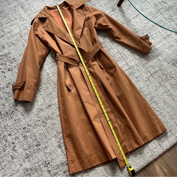 Vintage 70s Single Breasted Trench Brown modest Cotagecore Coat Sz S - Picture 8 of 13